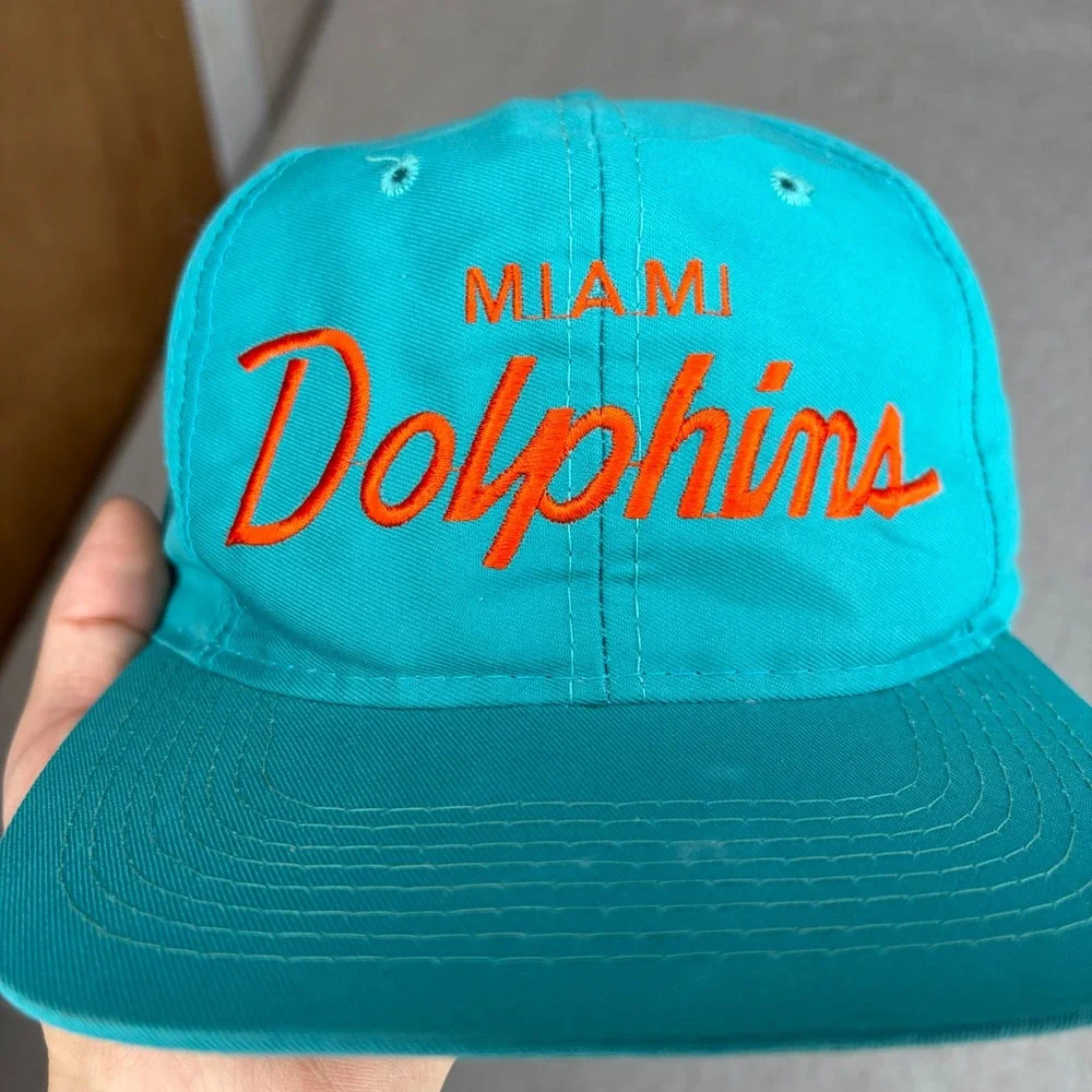 Vintage Sports Specialties Miami Dolphins Snapback Hat Teal Orange NFL Twill Cap